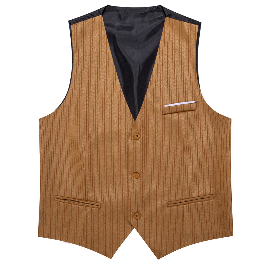Brown Solid Men's V Neck Vest Set vest set    - Sophisticated Gentlemen