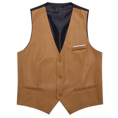 Brown Solid Men's V Neck Vest Set vest set    - Sophisticated Gentlemen