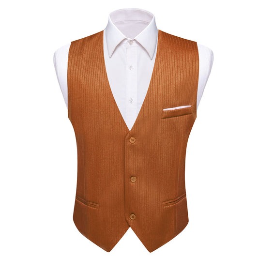 Red Brown Solid Men's V Neck Vest Set vest set S (Chest 40")   - Sophisticated Gentlemen