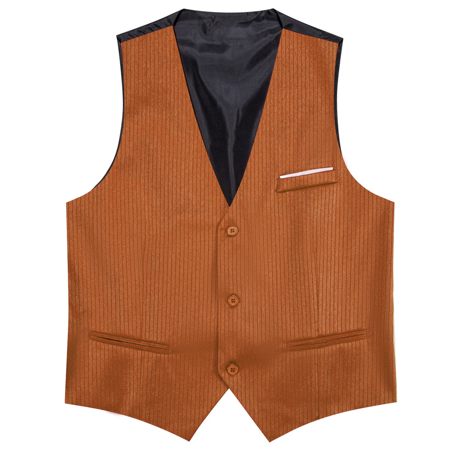 Red Brown Solid Men's V Neck Vest Set vest set    - Sophisticated Gentlemen