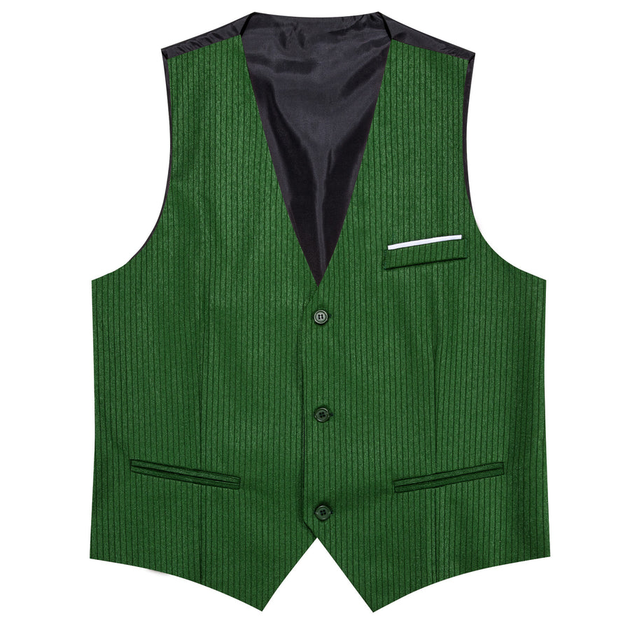 Grass Green Solid Men's V Neck Vest Set vest set    - Sophisticated Gentlemen