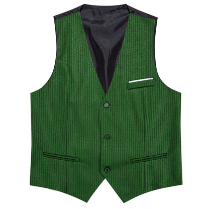 Grass Green Solid Men's V Neck Vest Set vest set    - Sophisticated Gentlemen