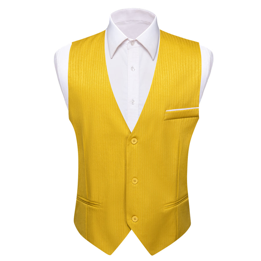 Lemon Yellow Solid Men's V Neck Vest Set vest set S (Chest 40")   - Sophisticated Gentlemen