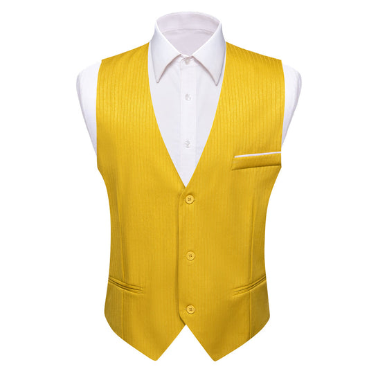 Lemon Yellow Solid Men's V Neck Vest Set vest set S (Chest 40")   - Sophisticated Gentlemen