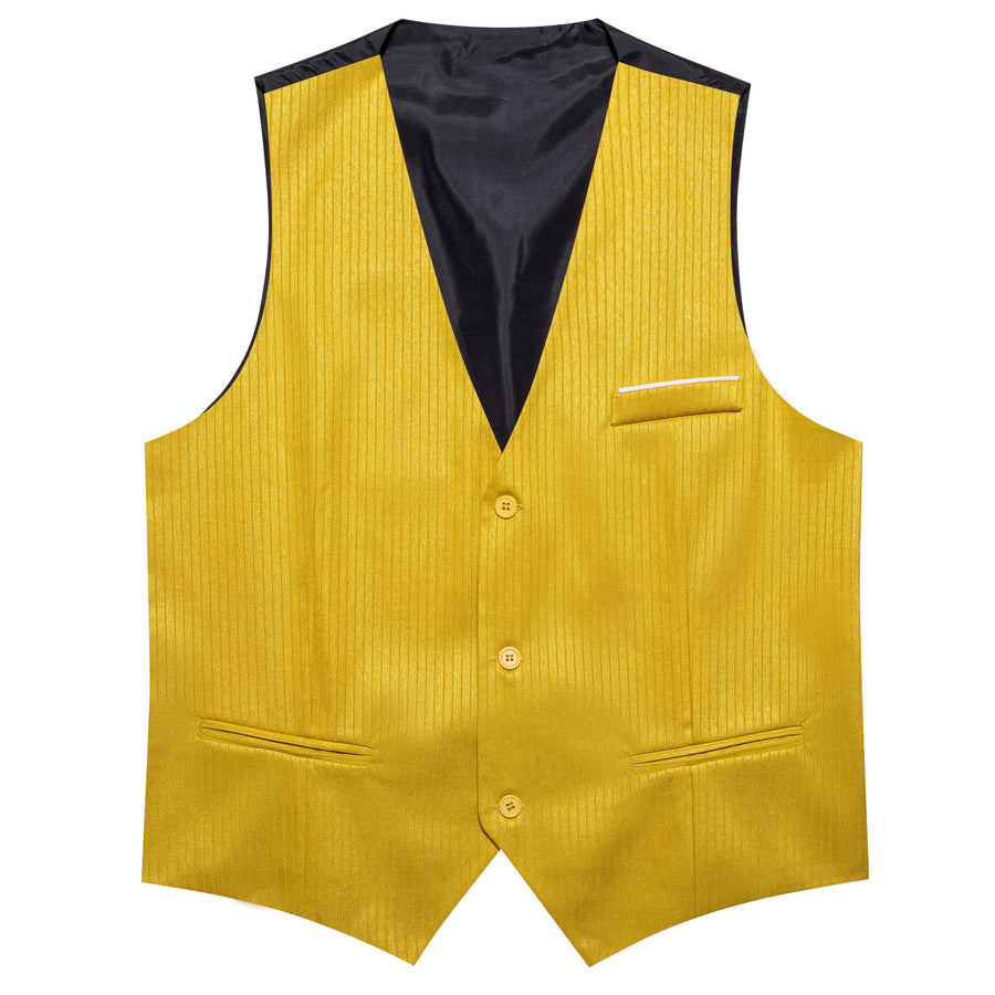 Lemon Yellow Solid Men's V Neck Vest Set vest set    - Sophisticated Gentlemen