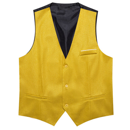 Lemon Yellow Solid Men's V Neck Vest Set vest set    - Sophisticated Gentlemen
