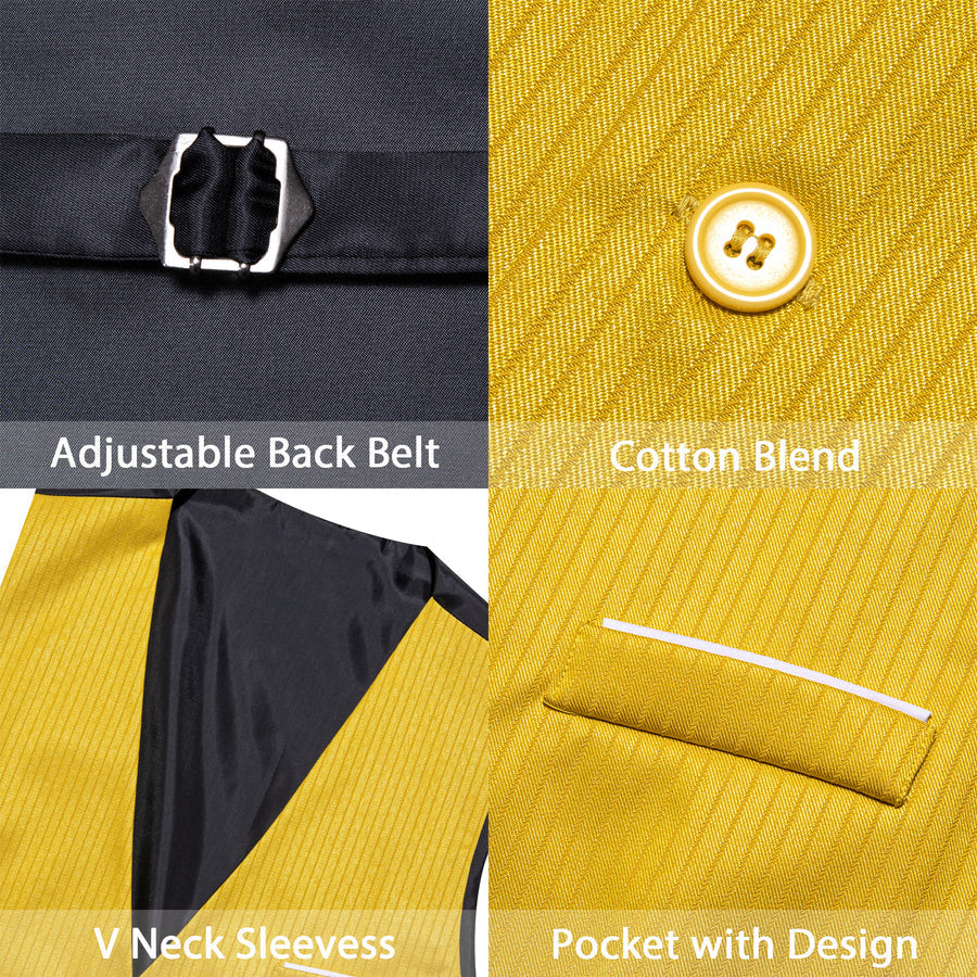 Lemon Yellow Solid Men's V Neck Vest Set vest set    - Sophisticated Gentlemen