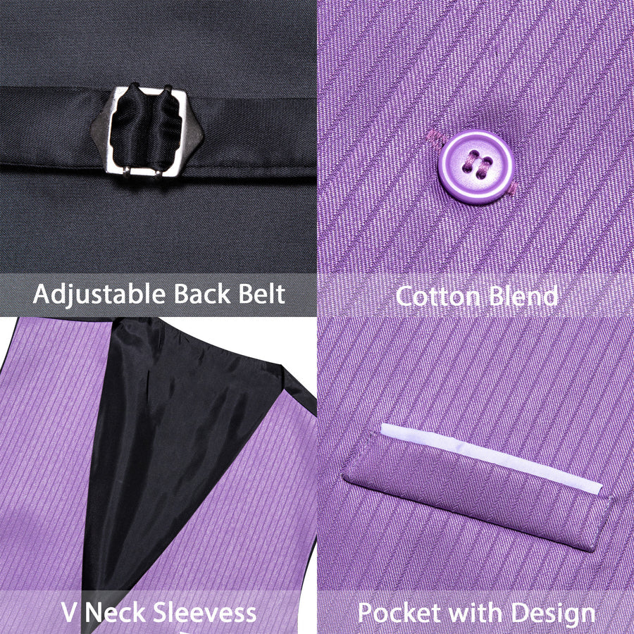 Baby Purple Solid Men's V Neck Vest Set vest set    - Sophisticated Gentlemen