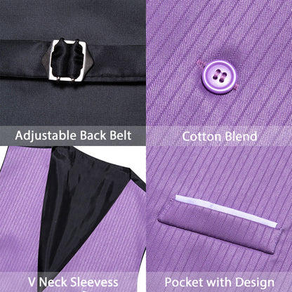Baby Purple Solid Men's V Neck Vest Set vest set    - Sophisticated Gentlemen