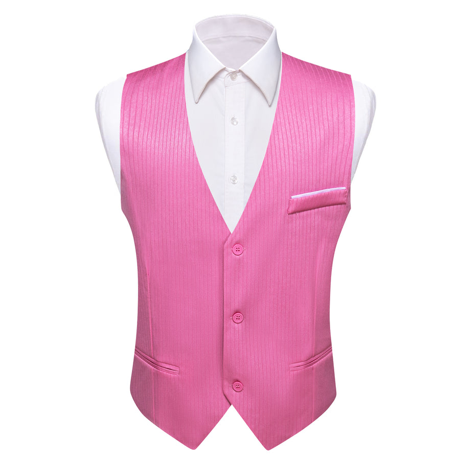 Petal Pink Solid Men's V Neck Vest Set vest set S (Chest 40")   - Sophisticated Gentlemen