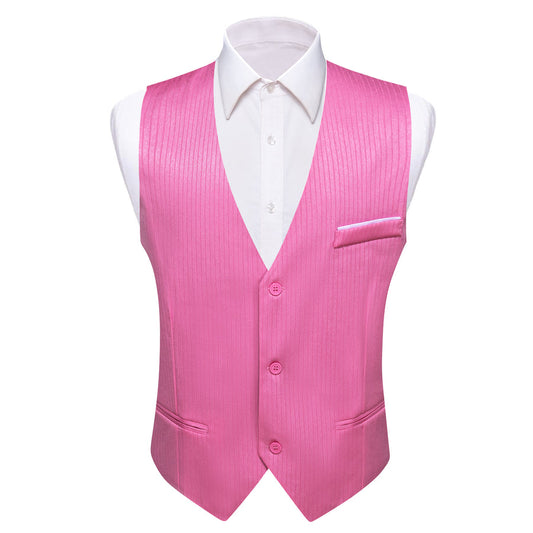 Petal Pink Solid Men's V Neck Vest Set vest set S (Chest 40")   - Sophisticated Gentlemen