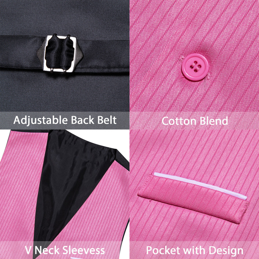 Petal Pink Solid Men's V Neck Vest Set vest set    - Sophisticated Gentlemen