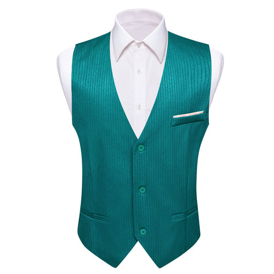 Nile Blue Solid Men's V Neck Vest Set vest set S (Chest 40")   - Sophisticated Gentlemen