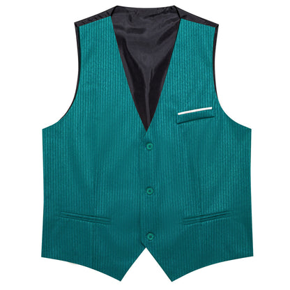 Nile Blue Solid Men's V Neck Vest Set vest set    - Sophisticated Gentlemen