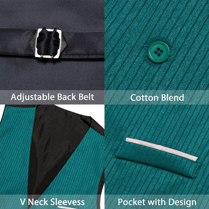 Nile Blue Solid Men's V Neck Vest Set vest set    - Sophisticated Gentlemen