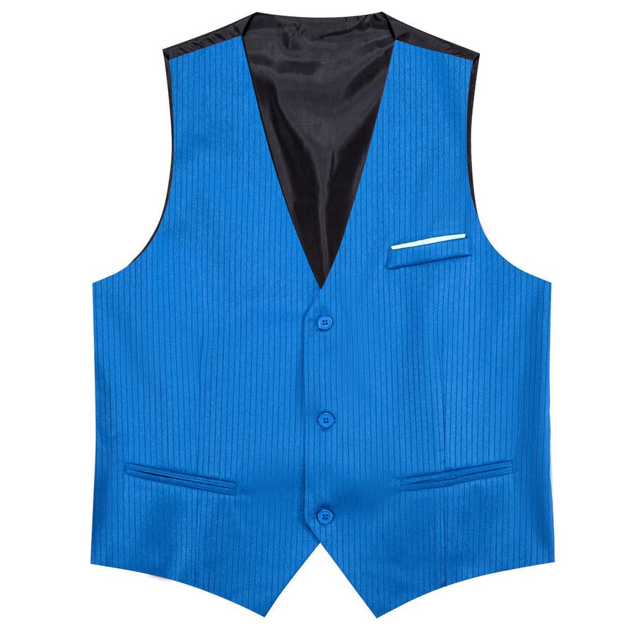 Bright Blue Solid Men's V Neck Vest Set vest set    - Sophisticated Gentlemen