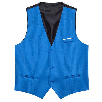 Bright Blue Solid Men's V Neck Vest Set vest set    - Sophisticated Gentlemen