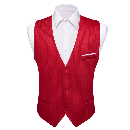 Red Solid Men's V Neck Vest Set vest set S (Chest 40")   - Sophisticated Gentlemen