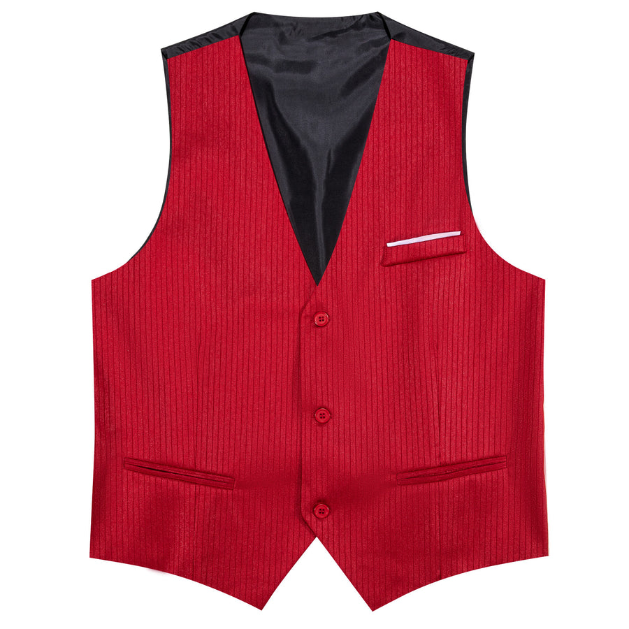 Red Solid Men's V Neck Vest Set vest set    - Sophisticated Gentlemen