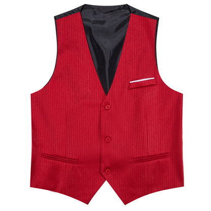 Red Solid Men's V Neck Vest Set vest set    - Sophisticated Gentlemen