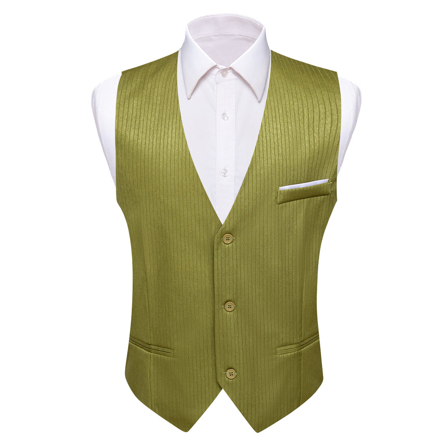 Olive Green Solid V Neck Vest Set vest set S (Chest 40")   - Sophisticated Gentlemen