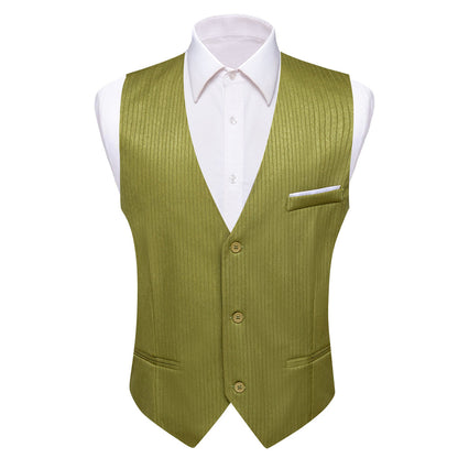 Olive Green Solid V Neck Vest Set vest set S (Chest 40")   - Sophisticated Gentlemen