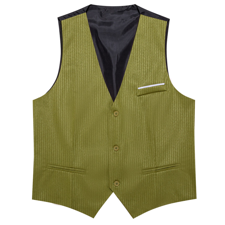 Olive Green Solid V Neck Vest Set vest set    - Sophisticated Gentlemen