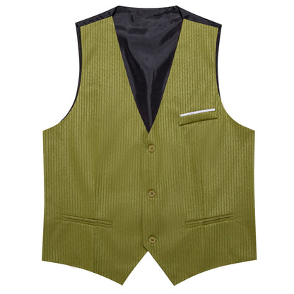 Olive Green Solid V Neck Vest Set vest set    - Sophisticated Gentlemen