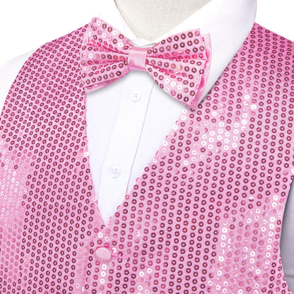 Shining Taffy Pink Sequins Bowtie Vest Set vest set    - Sophisticated Gentlemen