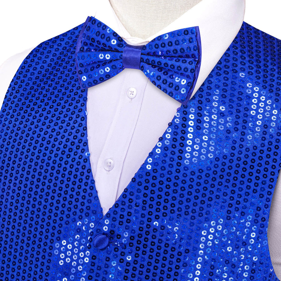 Shining Sapphire Blue Sequins Bowtie Vest Set vest set    - Sophisticated Gentlemen