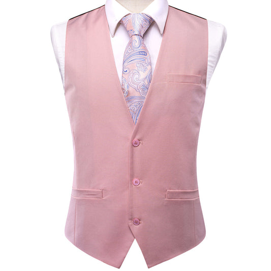 Pink Cotton Solid Splicing Jacquard Men's Vest Set vest set S (Chest 40")   - Sophisticated Gentlemen