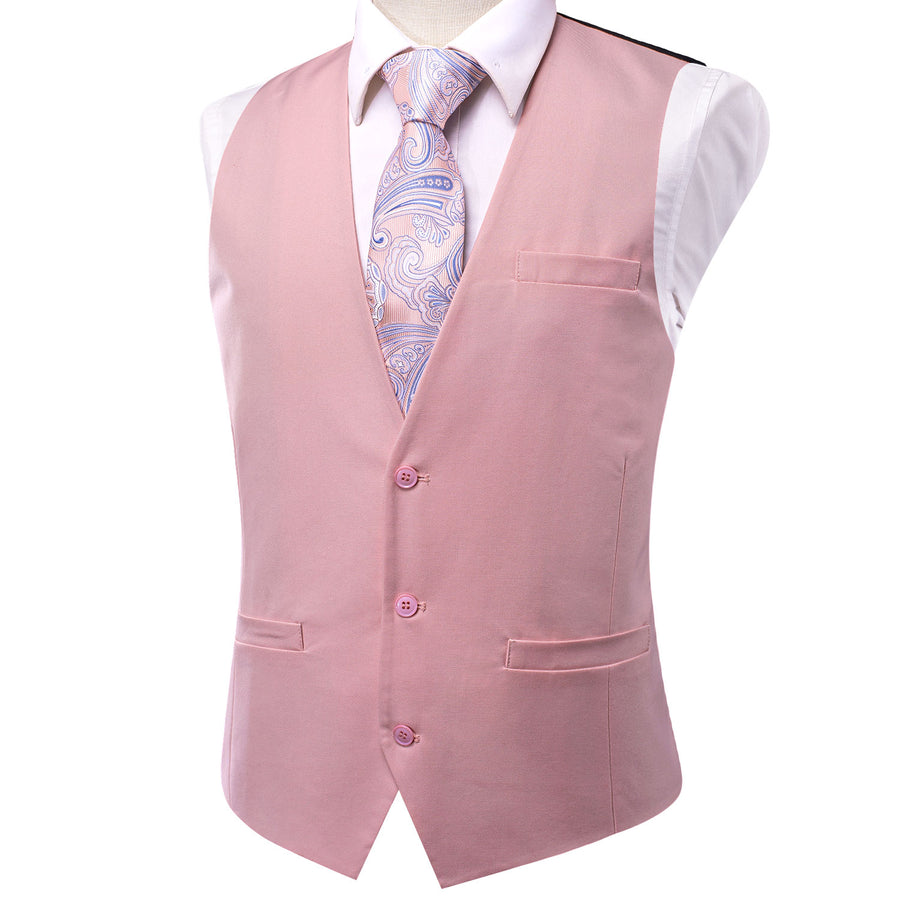 Pink Cotton Solid Splicing Jacquard Men's Vest Set vest set    - Sophisticated Gentlemen