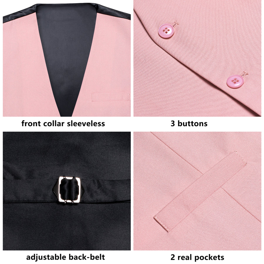 Pink Cotton Solid Splicing Jacquard Men's Vest Set vest set    - Sophisticated Gentlemen