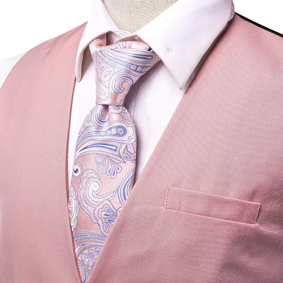 Pink Cotton Solid Splicing Jacquard Men's Vest Set vest set    - Sophisticated Gentlemen