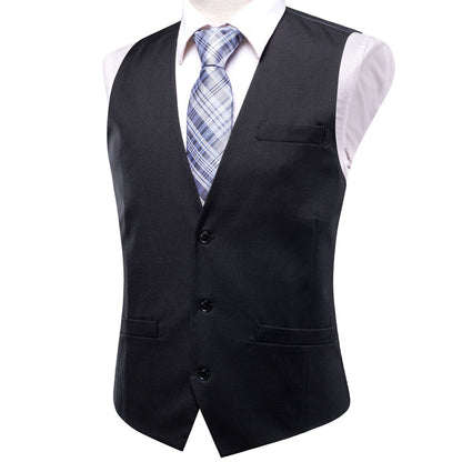 Black Cotton Solid Splicing Jacquard Men's Vest Set vest set    - Sophisticated Gentlemen