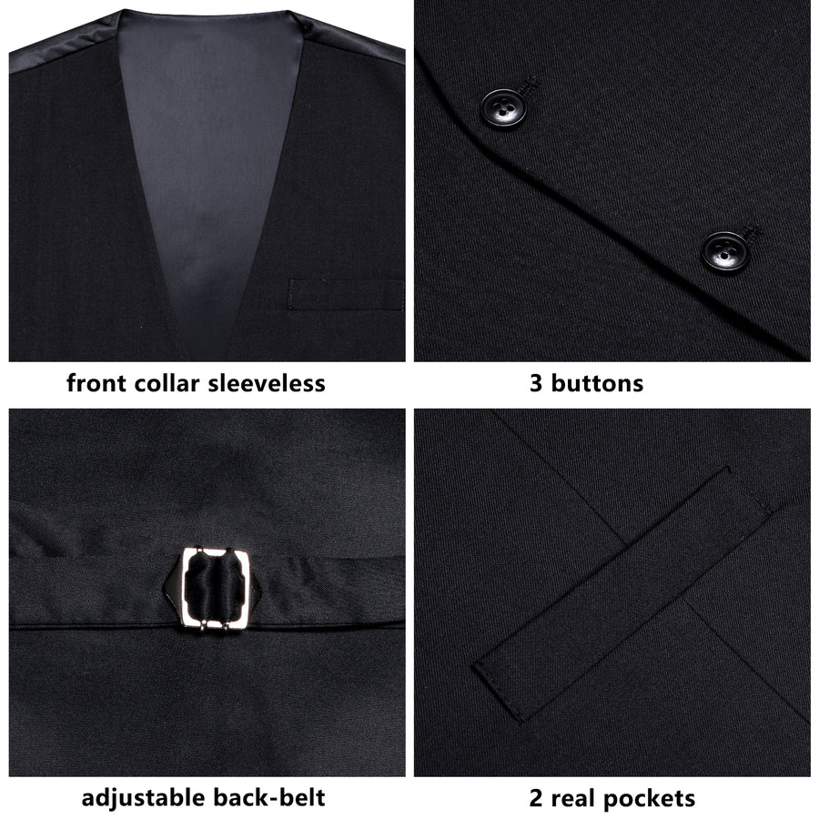Black Cotton Solid Splicing Jacquard Men's Vest Set vest set    - Sophisticated Gentlemen