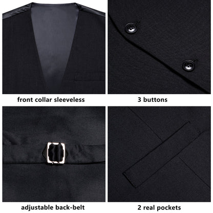 Black Cotton Solid Splicing Jacquard Men's Vest Set vest set    - Sophisticated Gentlemen