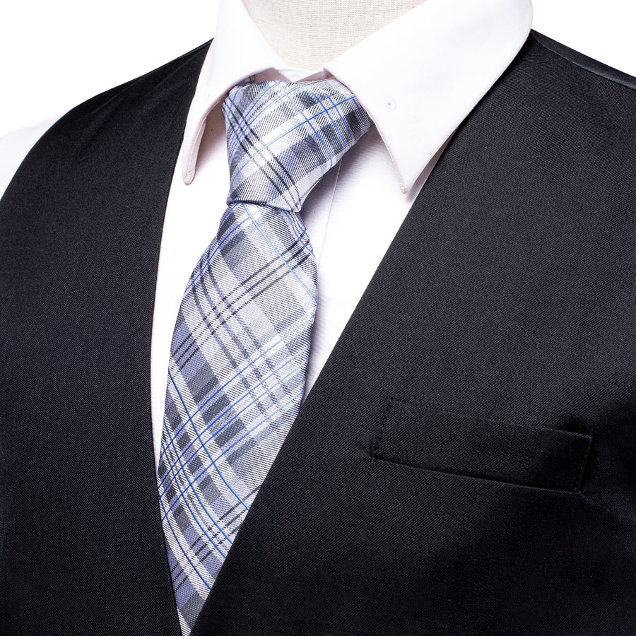 Black Cotton Solid Splicing Jacquard Men's Vest Set vest set    - Sophisticated Gentlemen