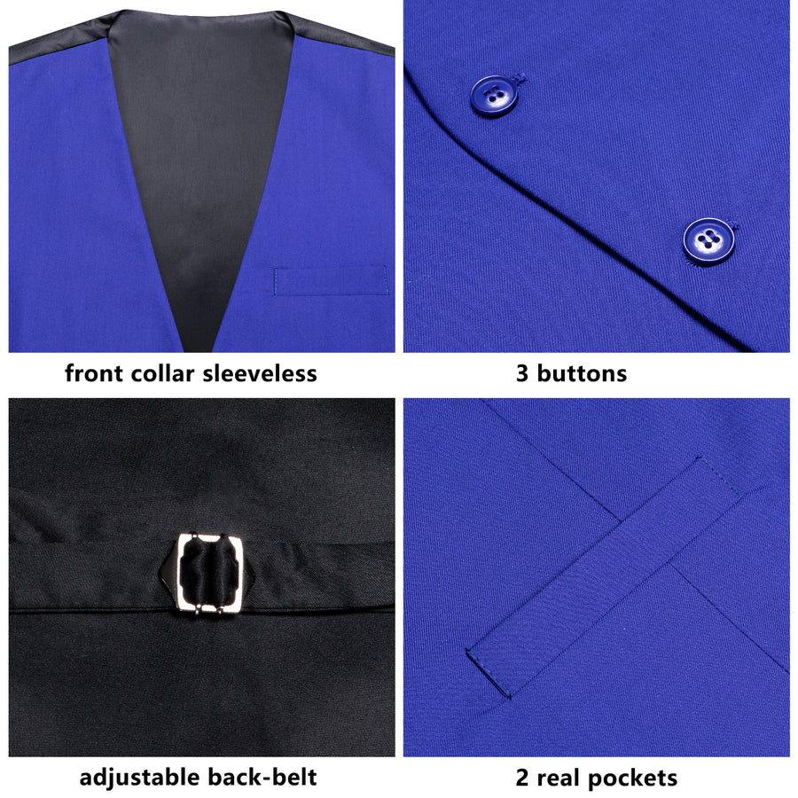 Blue Cotton Solid Splicing Jacquard Men's Vest Set vest set    - Sophisticated Gentlemen