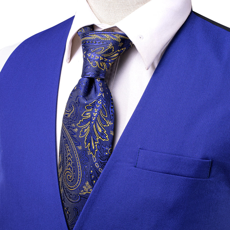 Blue Cotton Solid Splicing Jacquard Men's Vest Set vest set    - Sophisticated Gentlemen