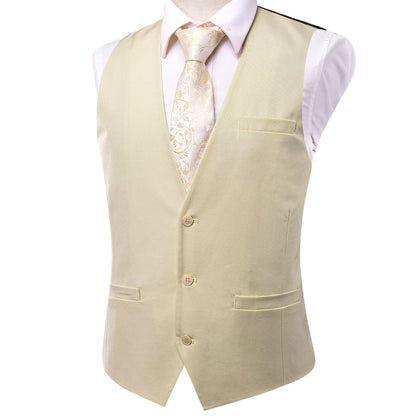 Champagne Cotton Solid Splicing Jacquard Men's Vest Set vest set    - Sophisticated Gentlemen