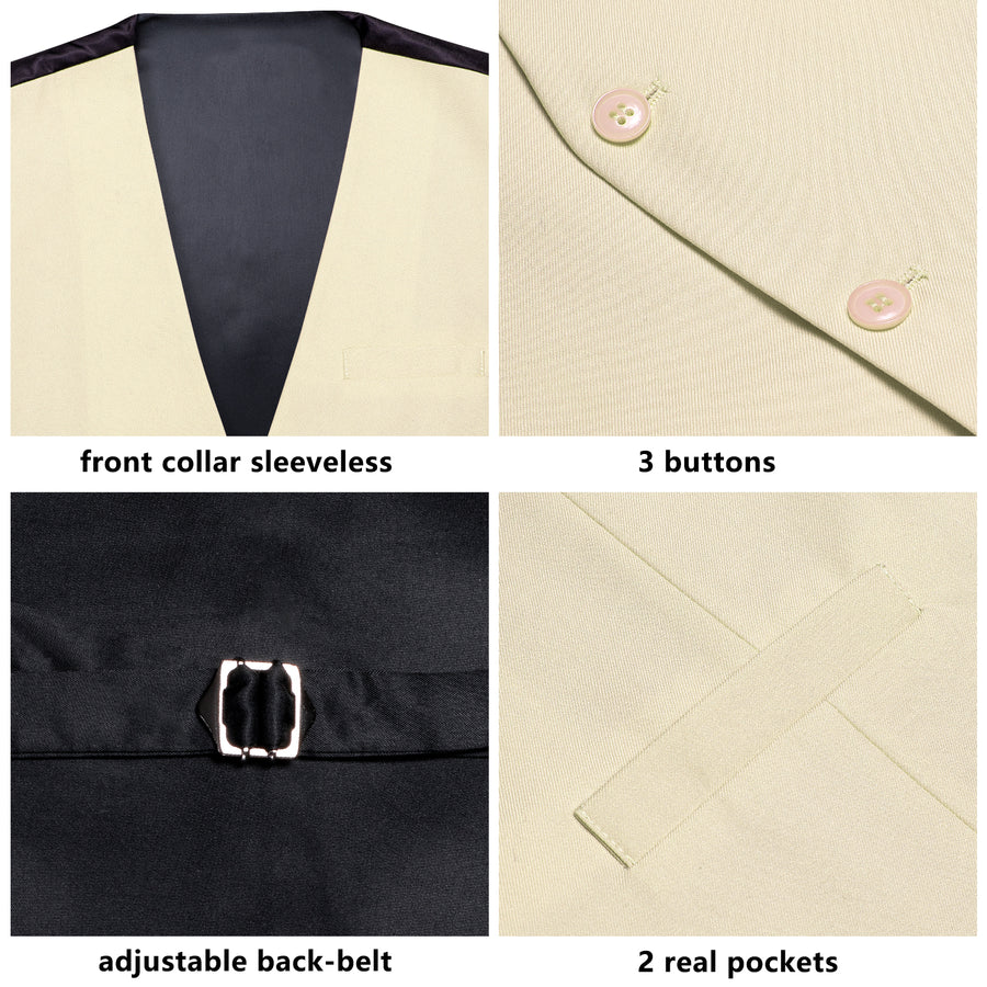 Champagne Cotton Solid Splicing Jacquard Men's Vest Set vest set    - Sophisticated Gentlemen