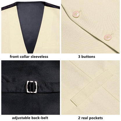 Champagne Cotton Solid Splicing Jacquard Men's Vest Set vest set    - Sophisticated Gentlemen