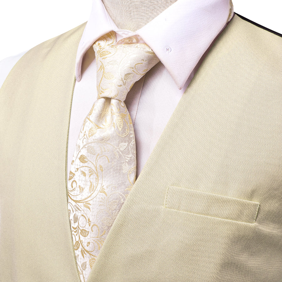 Champagne Cotton Solid Splicing Jacquard Men's Vest Set vest set    - Sophisticated Gentlemen
