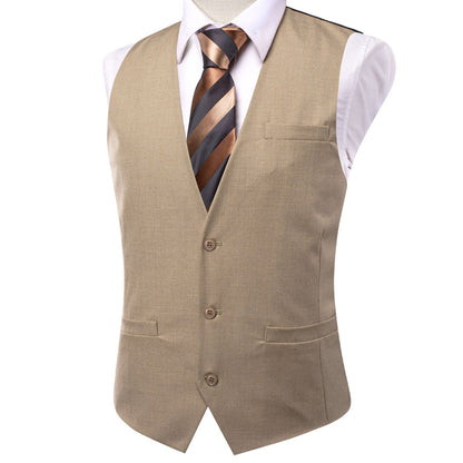 Khaki Cotton Solid Splicing Jacquard Men's Vest Set vest set    - Sophisticated Gentlemen