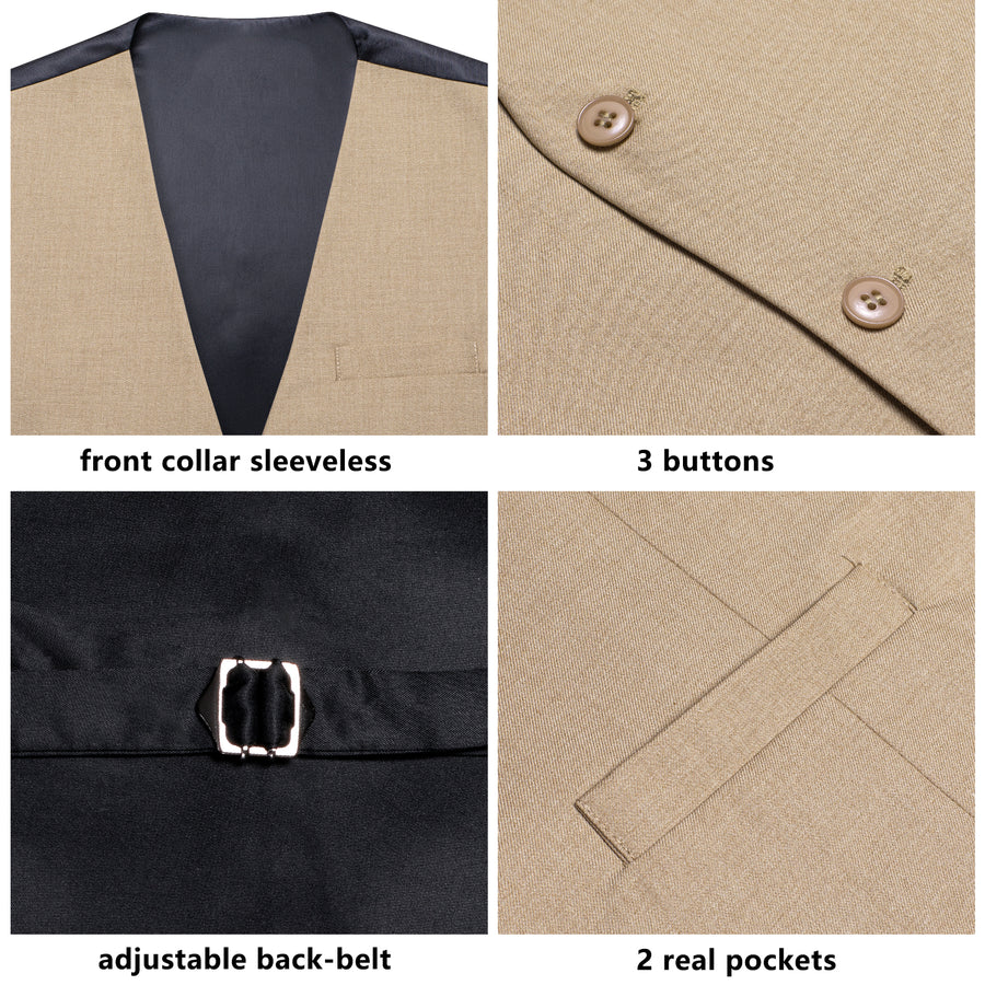 Khaki Cotton Solid Splicing Jacquard Men's Vest Set vest set    - Sophisticated Gentlemen