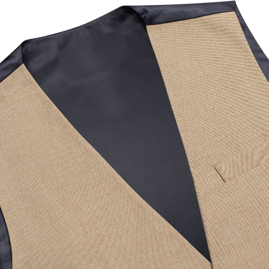 Khaki Cotton Solid Splicing Jacquard Men's Vest Set vest set    - Sophisticated Gentlemen