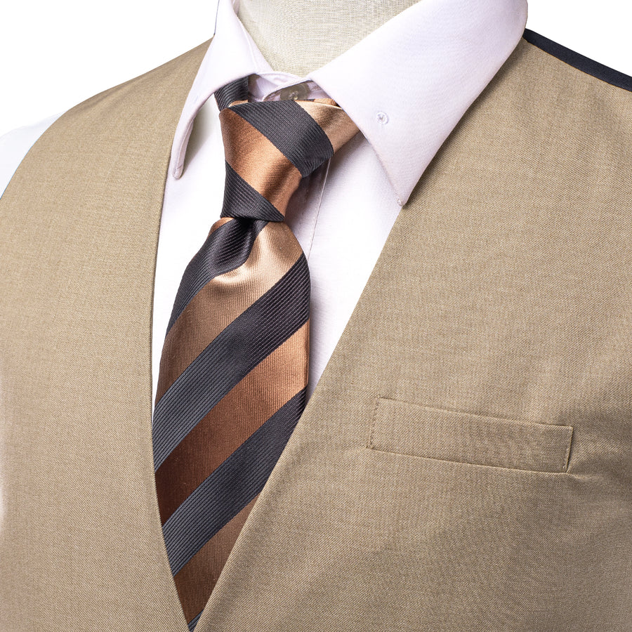 Khaki Cotton Solid Splicing Jacquard Men's Vest Set vest set    - Sophisticated Gentlemen