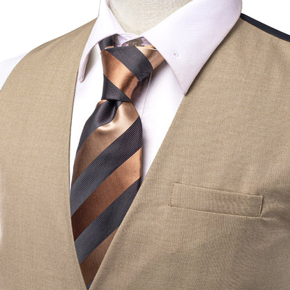 Khaki Cotton Solid Splicing Jacquard Men's Vest Set vest set    - Sophisticated Gentlemen