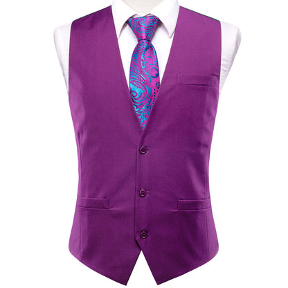 Purple Cotton Solid Splicing Jacquard Vest Set vest set S (Chest 40")   - Sophisticated Gentlemen
